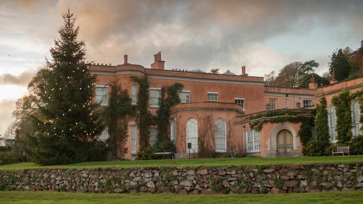 The house at Killerton with a Christmas tree outside